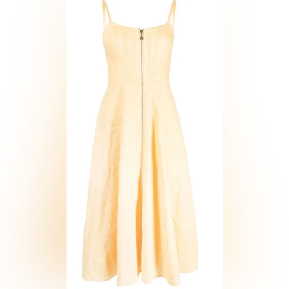 Zimmermann Pale Yellow Spaghetti-Strap Zip-Front Midi Dress - Picture 6 of 6